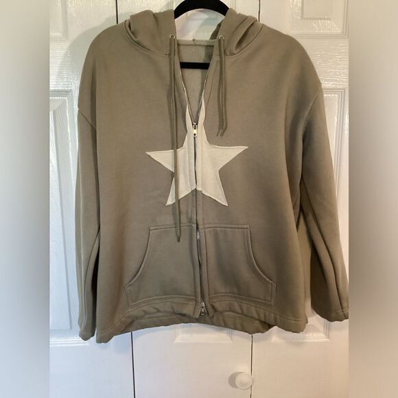Tan w/Star Hooded Fleece Jacket - Size M - Picture 1 of 5